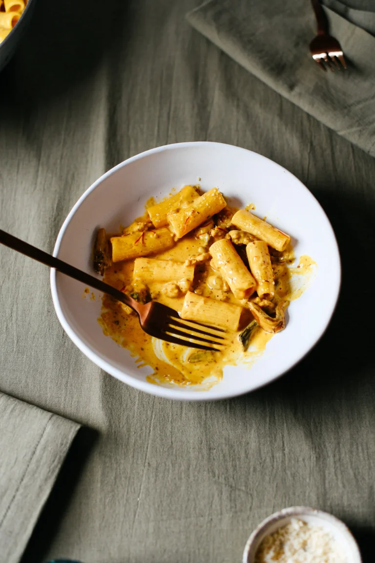 Creamy Sausage, Saffron and Porcini Sauce with Rigatoni