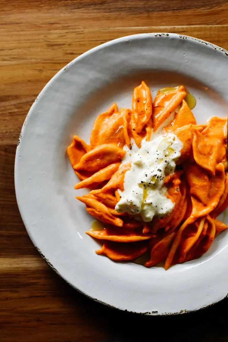 Foglie d’ulivo with Romesco Style Sauce and Stracciatella