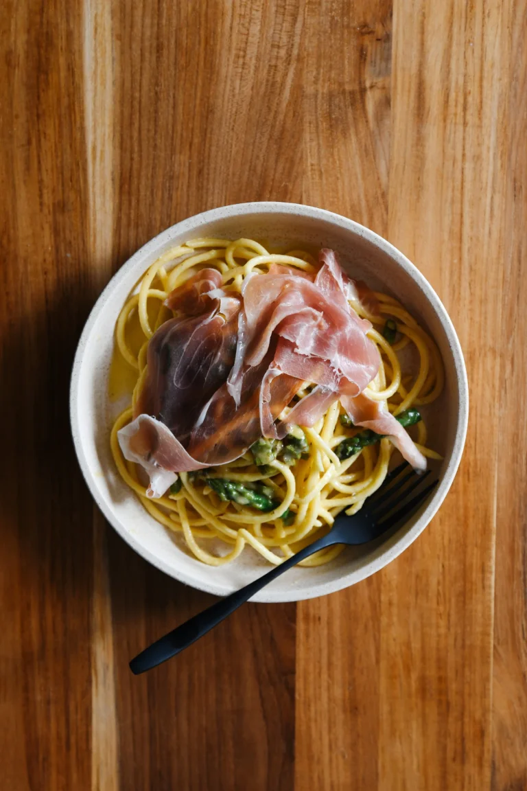 Spaghettoni with Asparagus & Prosciutto Carbonara
