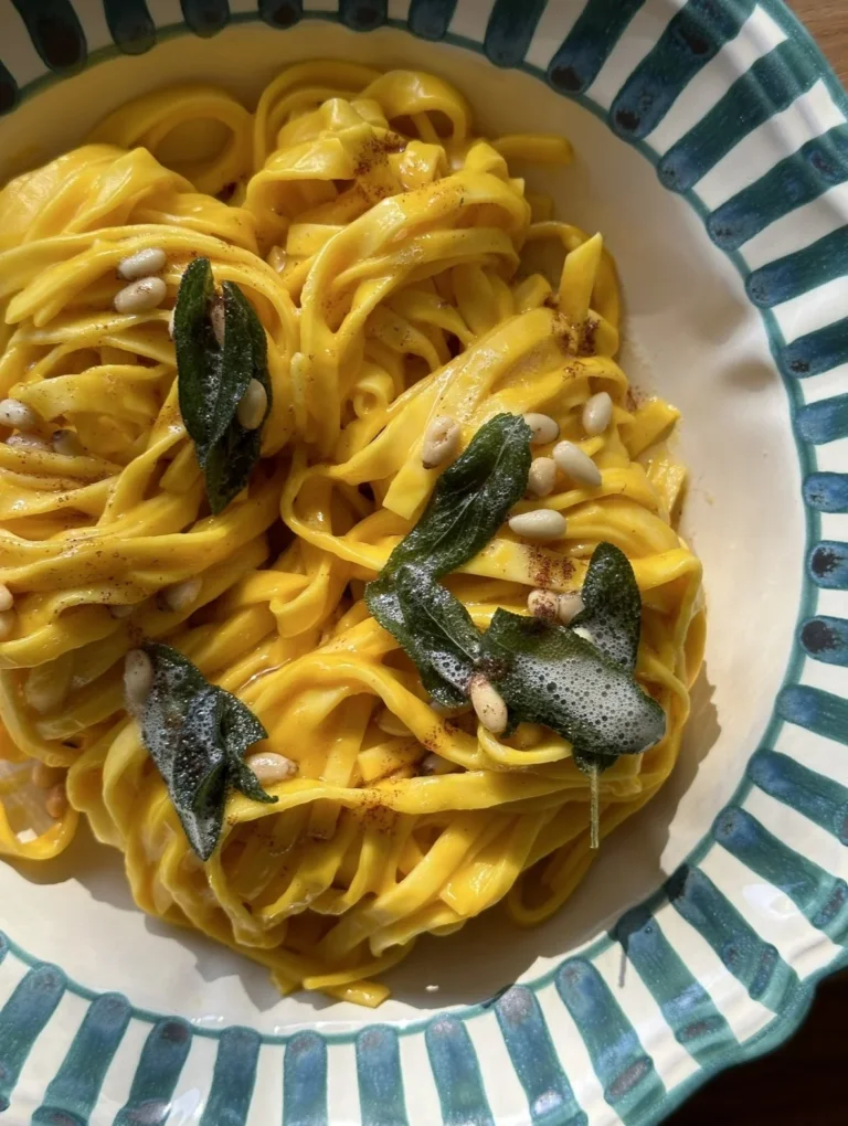 Pumpkin Fettuccine with Brown Butter, Sage and Goat’s Cheese