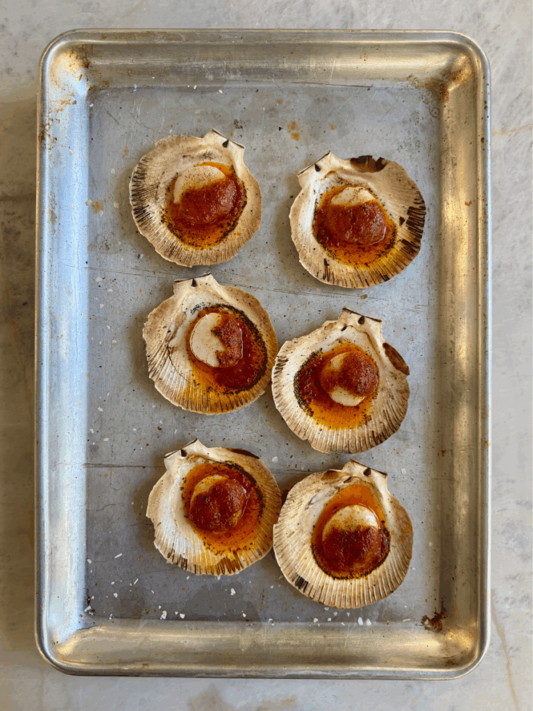 Tomato ‘nduja butter baked scallops