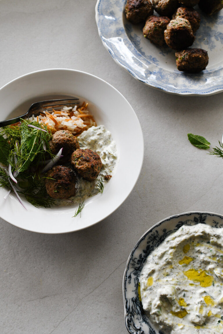 Spiced lamb meatballs with cucumber and yoghurt sauce