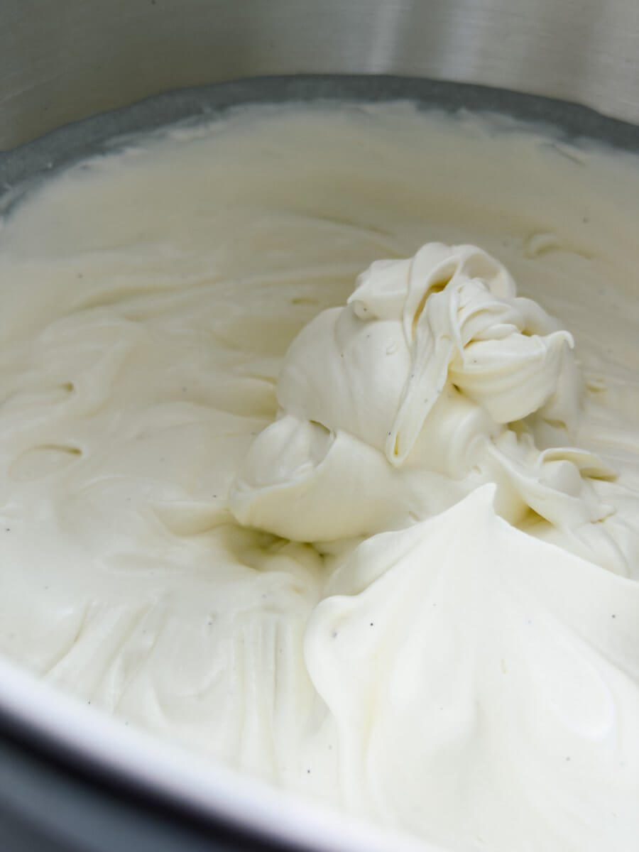 Thickened cream whipped to medium peaks. 