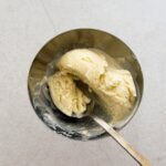 No churn salted vanilla tahini ice cream, served in a metal coupe.